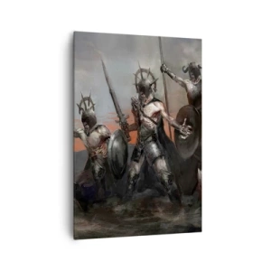 Quadro su tela - Stampe su Tela - Un gruppo di guerrieri in armatura con lance sullo sfondo del tramonto - 70x100cm - Con lo scudo o sullo scudo - Decorazione murale moderna per soggiorno e camera da letto ARTTOR