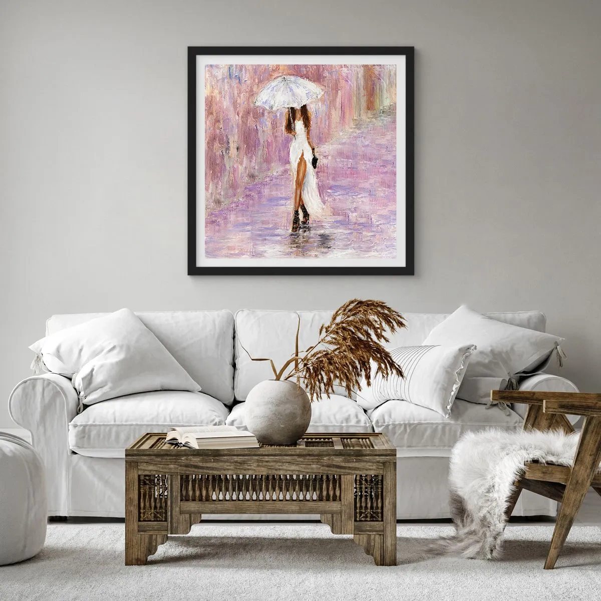 Poster in cornice nera - Nella pioggia lilla - 30x30 cm