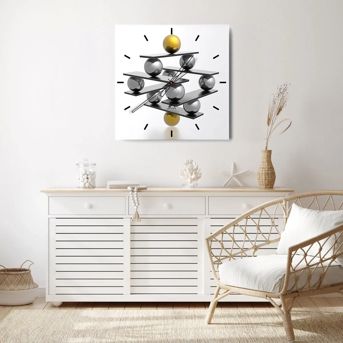 Orologio da parete - Orologio in Vetro - Equilibrio oro e argento - 40x40 cm