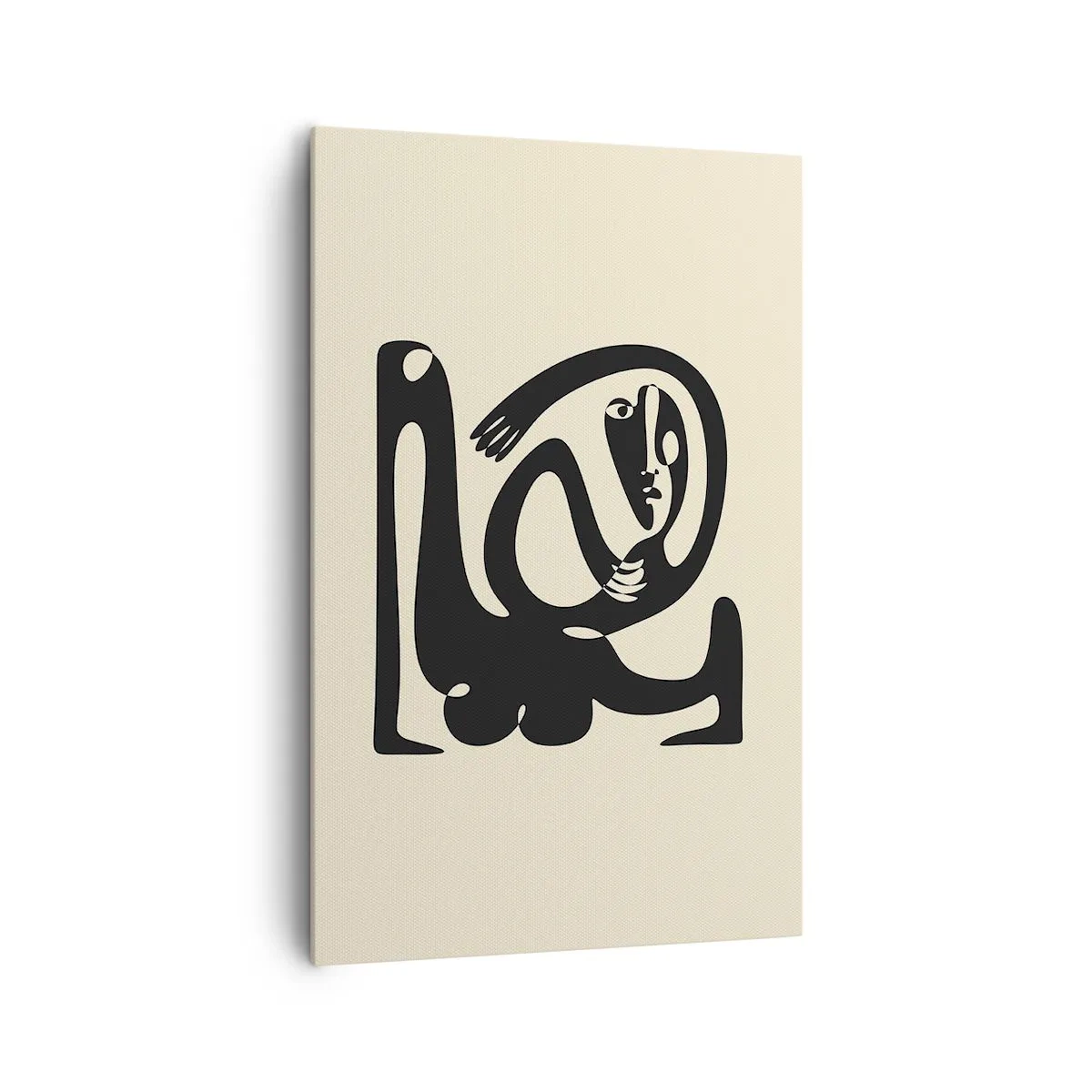 Quadro su tela - Stampe su Tela - Una figura astratta in nero su uno sfondo beige - 80x120cm - Quasi Picasso - Decorazione murale moderna per soggiorno e camera da letto ARTTOR
