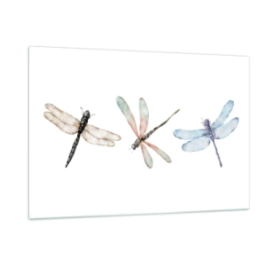 Quadro su vetro - Tre libellule colorate su sfondo bianco in un delicato stile acquerello - 120x80cm - Libellule senza peso - Decorazione murale moderna per soggiorno e camera da letto ARTTOR