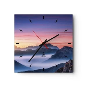 Orologio da parete - Orologio in Vetro - Paesaggio montano all'alba con nebbia nelle valli - 30x30cm - Sopra le valli - Decorazione murale moderna per soggiorno e camera da letto ARTTOR