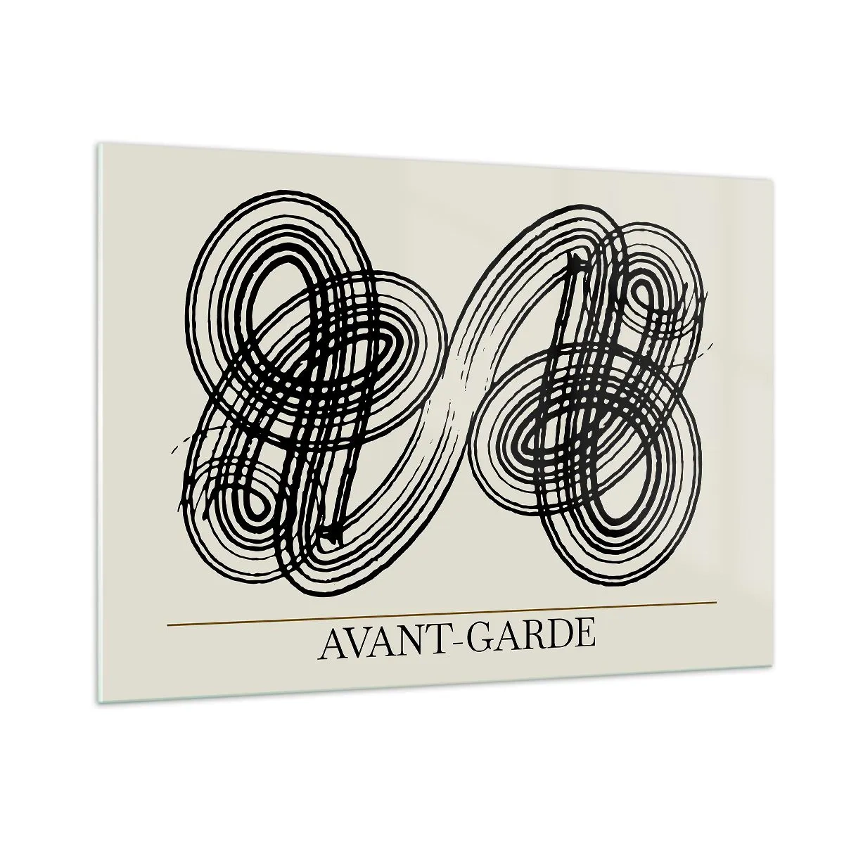 Quadro su vetro - Anelli e linee d'avanguardia neri su sfondo chiaro - 100x70cm - In tutta spontaneità - Decorazione murale moderna per soggiorno e camera da letto ARTTOR