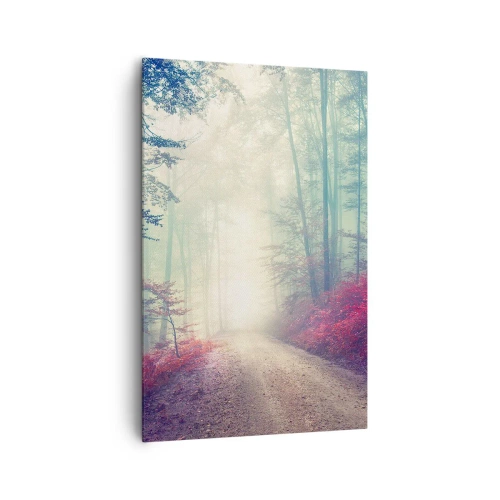 Quadro su tela - Stampe su Tela - Un magico sentiero nel bosco circondato da alberi e nebbia - 80x120cm - Come è bello alzarsi all'alba - Decorazione murale moderna per soggiorno e camera da letto ARTTOR