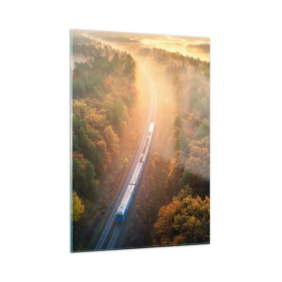 Quadro su vetro - Un treno in un pittoresco scenario autunnale, pieno di calore e nostalgia - 50x70cm - Viaggio autunnale - Decorazione murale moderna per soggiorno e camera da letto ARTTOR