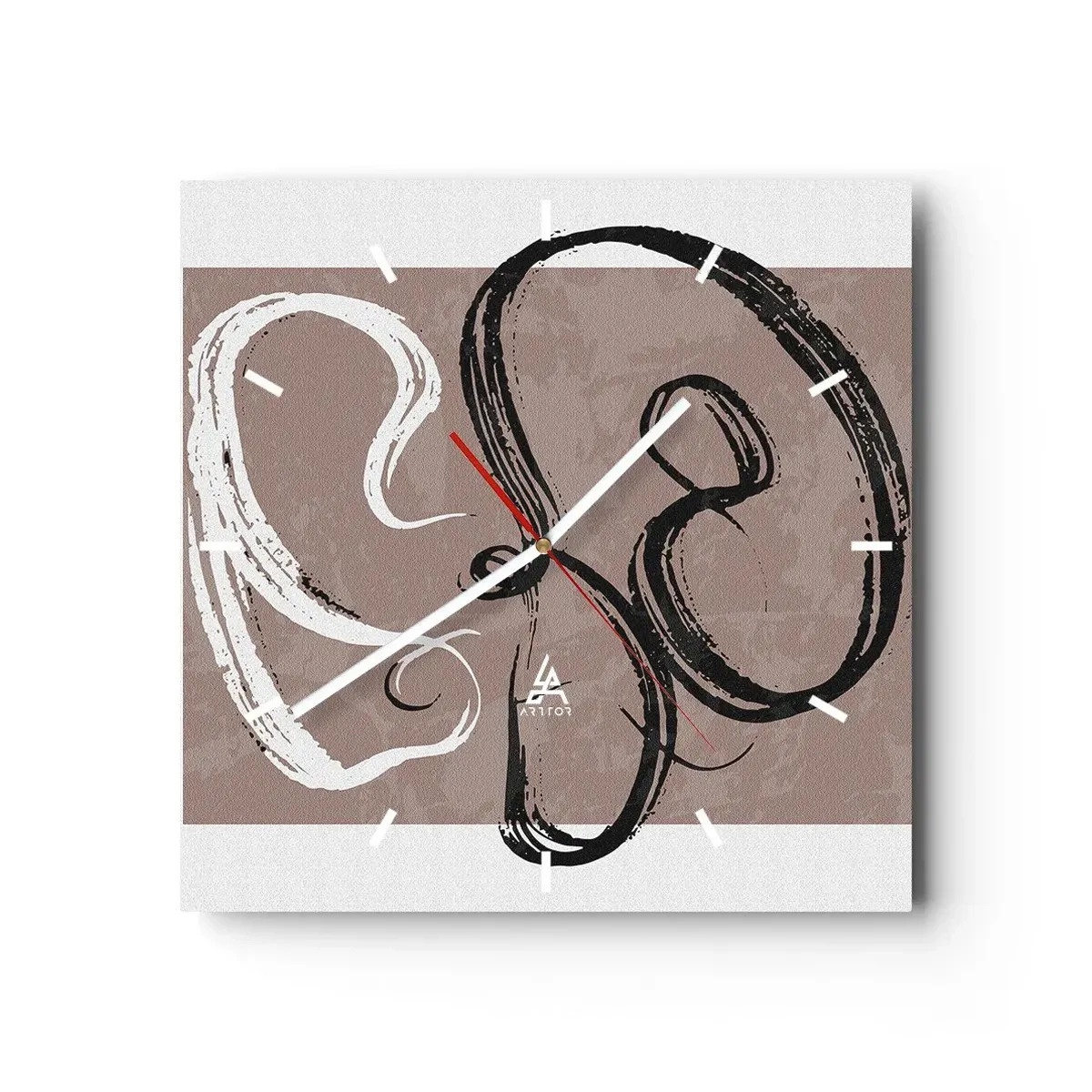 Orologio da parete - Orologio in Vetro - Astrazione in bianco e nero su sfondo beige - 30x30cm - Composizione: alla ricerca della pienezza - Decorazione murale moderna per soggiorno e camera da letto ARTTOR