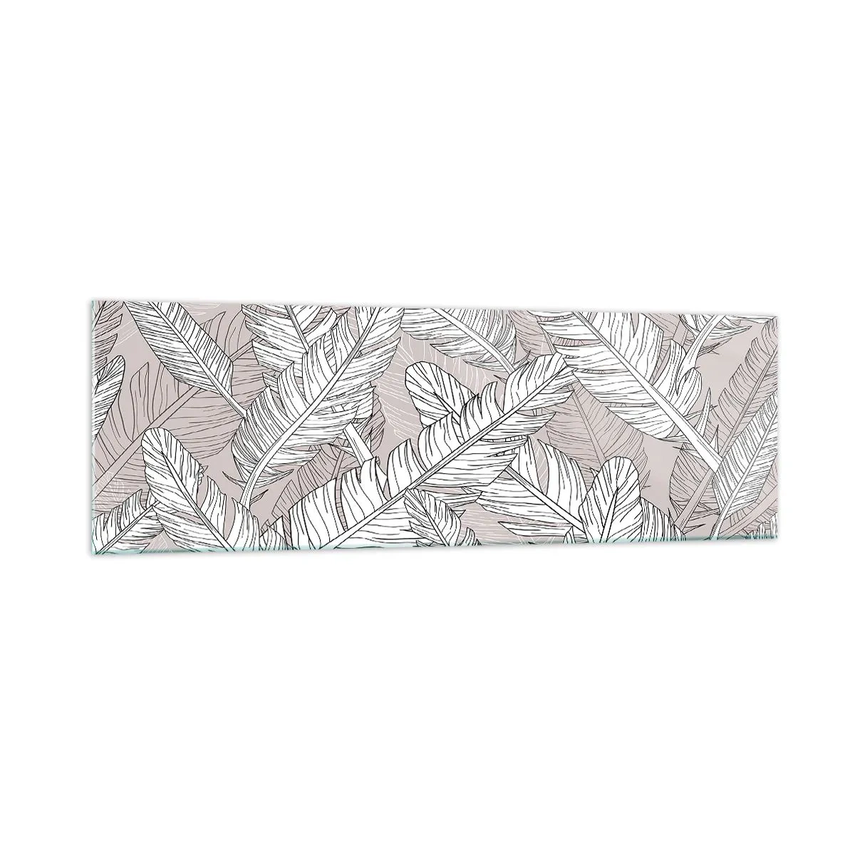 Quadro su vetro - Motivo in bianco e nero con foglie di banano su sfondo chiaro - 160x50cm - Vortice di piume - Decorazione murale moderna per soggiorno e camera da letto ARTTOR