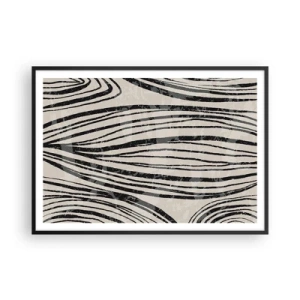 Poster in cornice nera - Onde astratte in tonalità di bianco e nero - 100x70cm - Una palude di linee - Decorazione murale moderna per soggiorno e camera da letto ARTTOR
