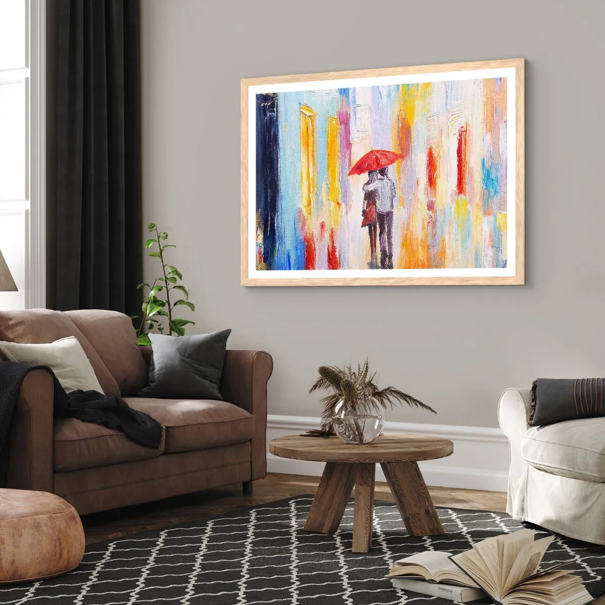 Poster in cornice rovere chiaro - Che piova ancora - 70x50 cm