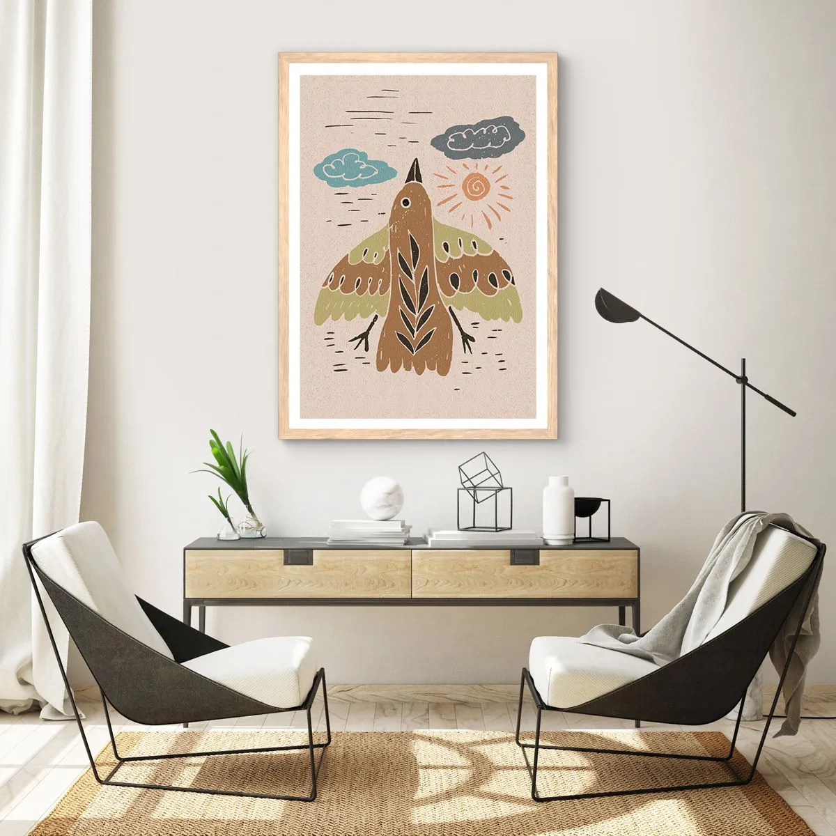 Poster in cornice rovere chiaro - Volo gioioso - 70x100 cm