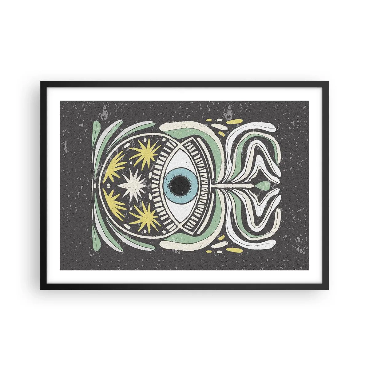 Poster in cornice nera - Un occhio simbolico circondato da motivi astratti - 70x50cm - Rituali tribali - Decorazione murale moderna per soggiorno e camera da letto ARTTOR