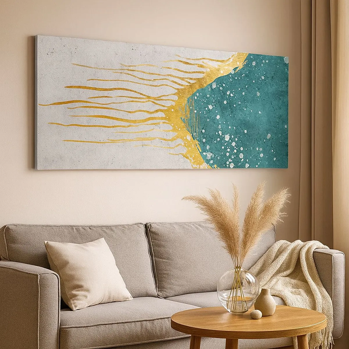 Quadro su tela - Stampe su Tela - Flusso dorato - 100x40 cm