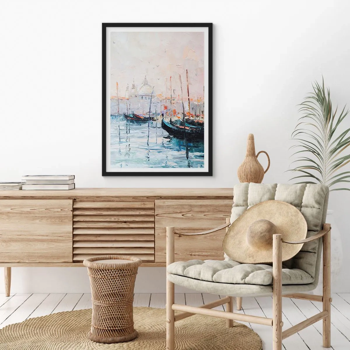 Poster in cornice nera - Venezia con gondole in stile pittorico impressionista - 50x70cm - Dopo l'acqua, dopo la nebbia - Decorazione murale moderna per soggiorno e camera da letto ARTTOR