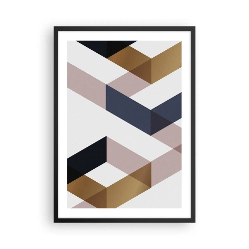 Poster in cornice nera - Forme geometriche nei toni dell'oro, del nero e del beige - 50x70cm - Piani e angoli - Decorazione murale moderna per soggiorno e camera da letto ARTTOR