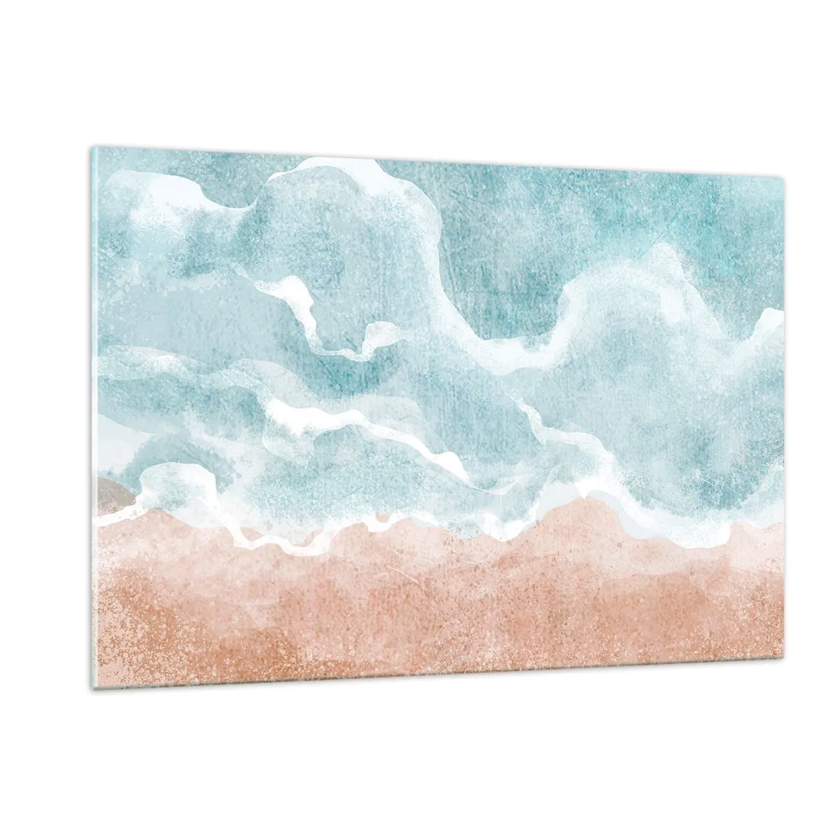 Quadro su vetro - Le onde pastello nei toni del blu e del beige creano un'astrazione nuvolosa. - 120x80cm - Astrazione nebulosa - Decorazione murale moderna per soggiorno e camera da letto ARTTOR