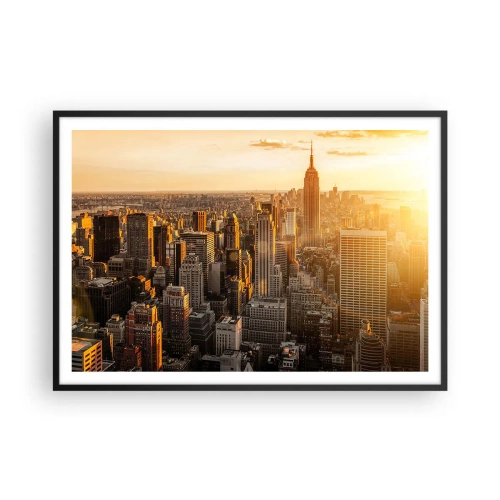 Poster in cornice nera - Skyline di New York City al tramonto con vista sull'Empire State Building - 100x70cm - Crescere al sole - Decorazione murale moderna per soggiorno e camera da letto ARTTOR