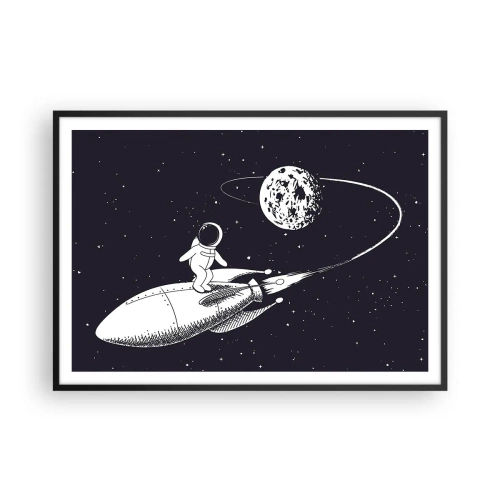 Poster in cornice nera - Astronauta su un razzo nello spazio - 100x70cm - Surfista spaziale - Decorazione murale moderna per soggiorno e camera da letto ARTTOR