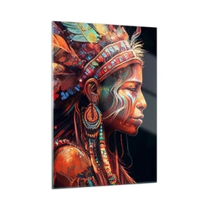 Quadro su vetro - Una figura con un copricapo piumato che beve una pozione in un'atmosfera mistica - 50x70cm - Rituale magico - Decorazione murale moderna per soggiorno e camera da letto ARTTOR