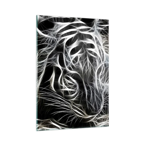Quadro su vetro - Tigre astratta in linee luminose su sfondo nero - 50x70cm - Studio di leggerezza felina - Decorazione murale moderna per soggiorno e camera da letto ARTTOR