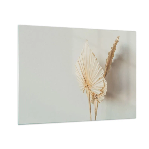 Quadro su vetro - Foglie di palma secche nei toni del beige su uno sfondo chiaro - 70x50cm - Quando serve il sollievo - Decorazione murale moderna per soggiorno e camera da letto ARTTOR