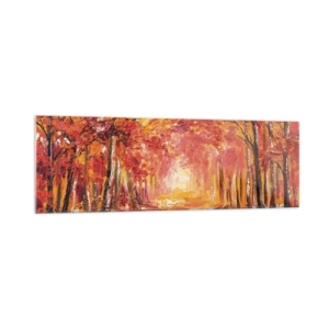 Quadro su vetro - Foresta autunnale nei toni del rame e dell'oro - 160x50cm - Foresta di rame - Decorazione murale moderna per soggiorno e camera da letto ARTTOR