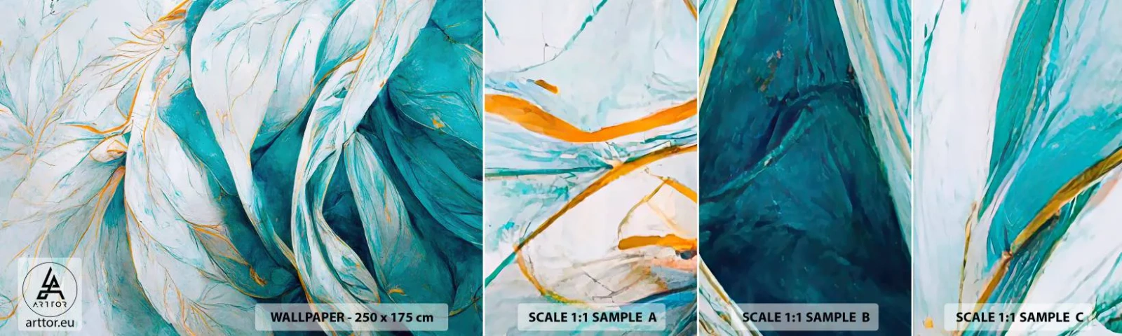 Campione di Fotomurale Adesivo Deluxe Sticker - Astrazione blu con motivi d'oro - Pezzo, Art Deco, Impercettibile - 100x30 cm