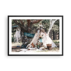 Poster in cornice nera - Decorazione boho con un teepee nella foresta - 70x50cm - Make love... - Decorazione murale moderna per soggiorno e camera da letto ARTTOR
