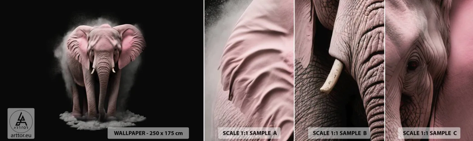 Campione Di Fotomurale Standard Eco - Non pensare all'elefante rosa! - Sole, Safari, Africa - 100x30 cm