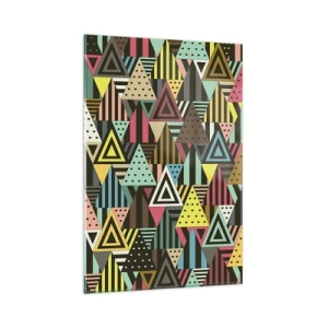 Quadro su vetro - Motivo geometrico colorato con triangoli e linee - 80x120cm - Al ritmo di tre - Decorazione murale moderna per soggiorno e camera da letto ARTTOR