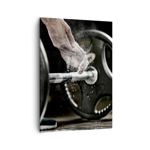 Quadro su tela - Stampe su Tela - Manubri e mani di un atleta che si preparano per l'allenamento - 50x70cm - Sfida accettata! - Decorazione murale moderna per soggiorno e camera da letto ARTTOR