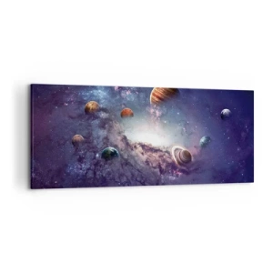 Quadro su tela - Stampe su Tela - Pianeti in una galassia con una nebulosa sullo sfondo - 120x50cm - Sistema solare danzante - Decorazione murale moderna per soggiorno e camera da letto ARTTOR
