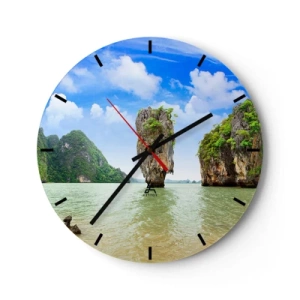 Orologio da parete - Orologio in Vetro - James Bond Rock contro un cielo blu - 30x30cm - Meraviglie rocciose della natura - Decorazione murale moderna per soggiorno, cucina e camera da letto ARTTOR