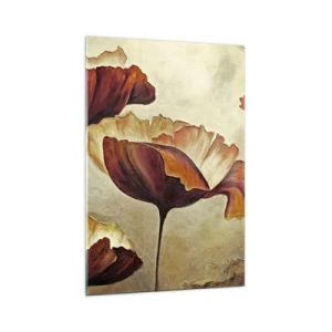Quadro su vetro - Fiori delicati nei toni del rosso e dell'oro su uno sfondo chiaro - 70x100cm - Nei prati e nei campi - Decorazione murale moderna per soggiorno e camera da letto ARTTOR