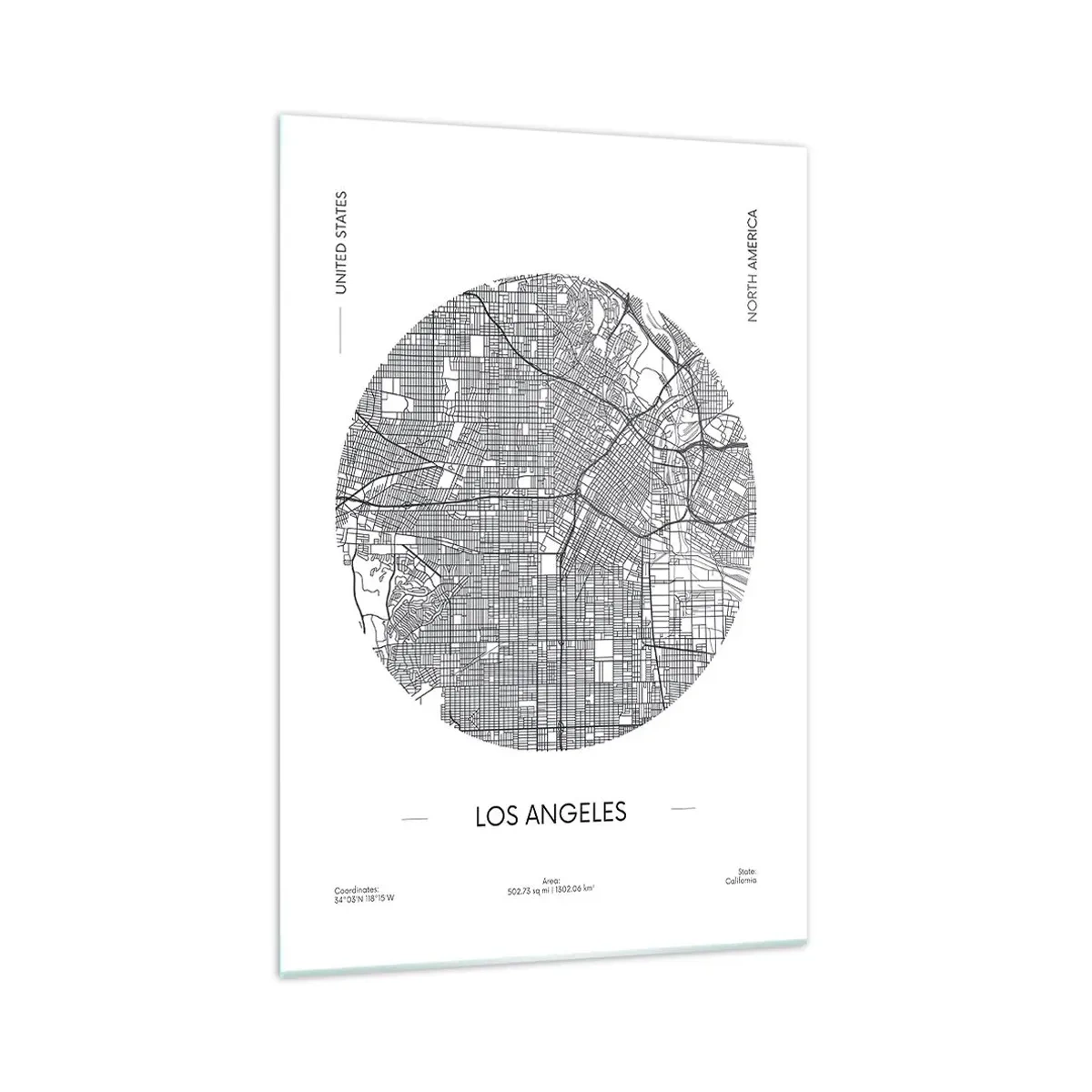 Quadro su vetro - Una mappa di Los Angeles in stile minimalista in bianco e nero - 70x100cm - Anatomia di Los Angeles - Decorazione murale moderna per soggiorno e camera da letto ARTTOR