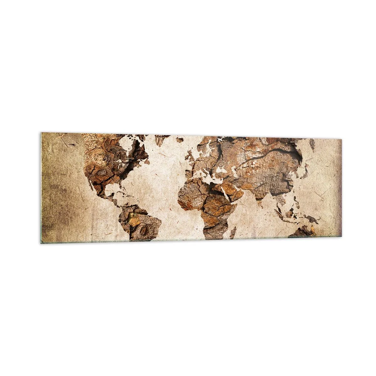 Quadro su vetro - Una mappa del mondo in stile rustico in legno - 160x50cm - Alla scoperta del mondo - Decorazione murale moderna per soggiorno e camera da letto ARTTOR