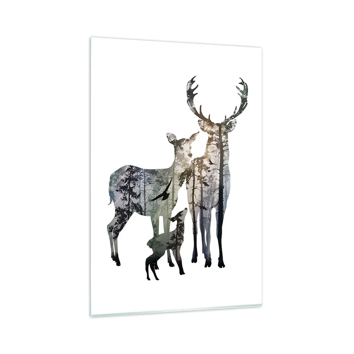 Quadro su vetro - Paesaggio forestale nelle sagome dei cervi - 80x120cm - Foto di famiglia - Decorazione murale moderna per soggiorno e camera da letto ARTTOR
