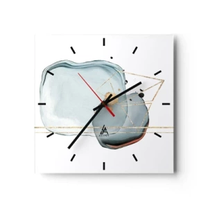 Orologio da parete - Orologio in Vetro - Forme astratte nei toni del blu e dell'oro su sfondo bianco - 30x30cm - Studio di goccia - Decorazione murale moderna per soggiorno e camera da letto ARTTOR