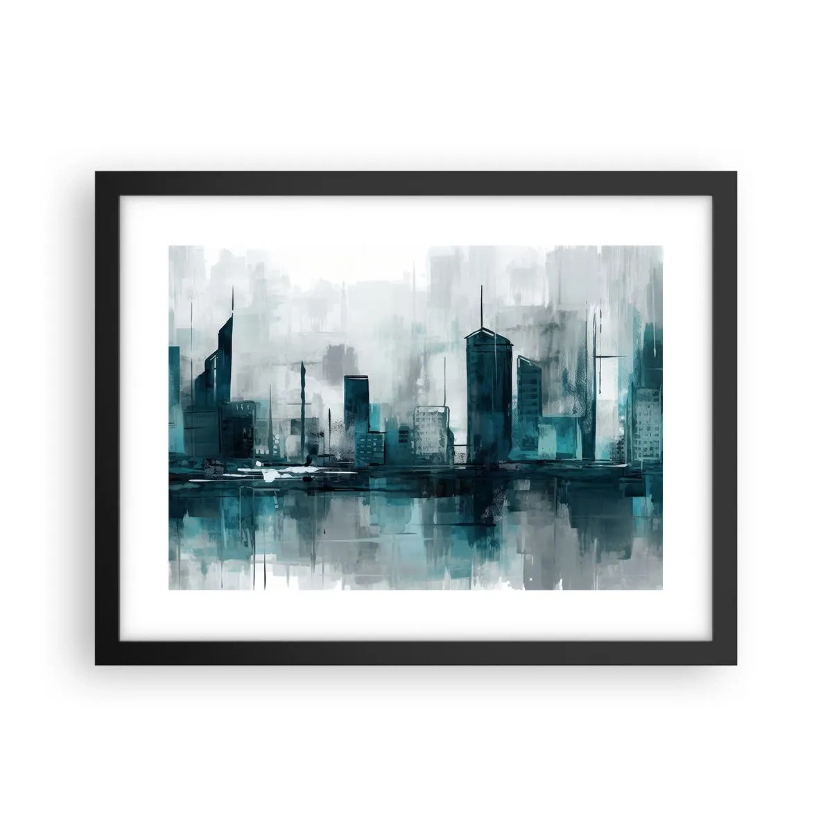 Poster in cornice nera - La città al colore della pioggia - 40x30 cm