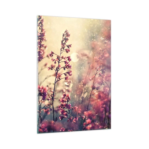 Quadro su vetro - Fiori alla luce del sole sotto la pioggia leggera - 50x70cm - Giardino misterioso - Decorazione murale moderna per soggiorno e camera da letto ARTTOR
