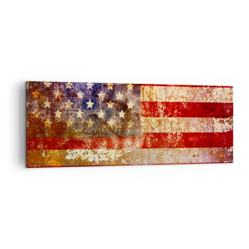Quadro su tela - Stampe su Tela - Bandiera statunitense stilizzata con effetto invecchiato - 140x50cm - L'attimo non passa - Decorazione murale moderna per soggiorno e camera da letto ARTTOR