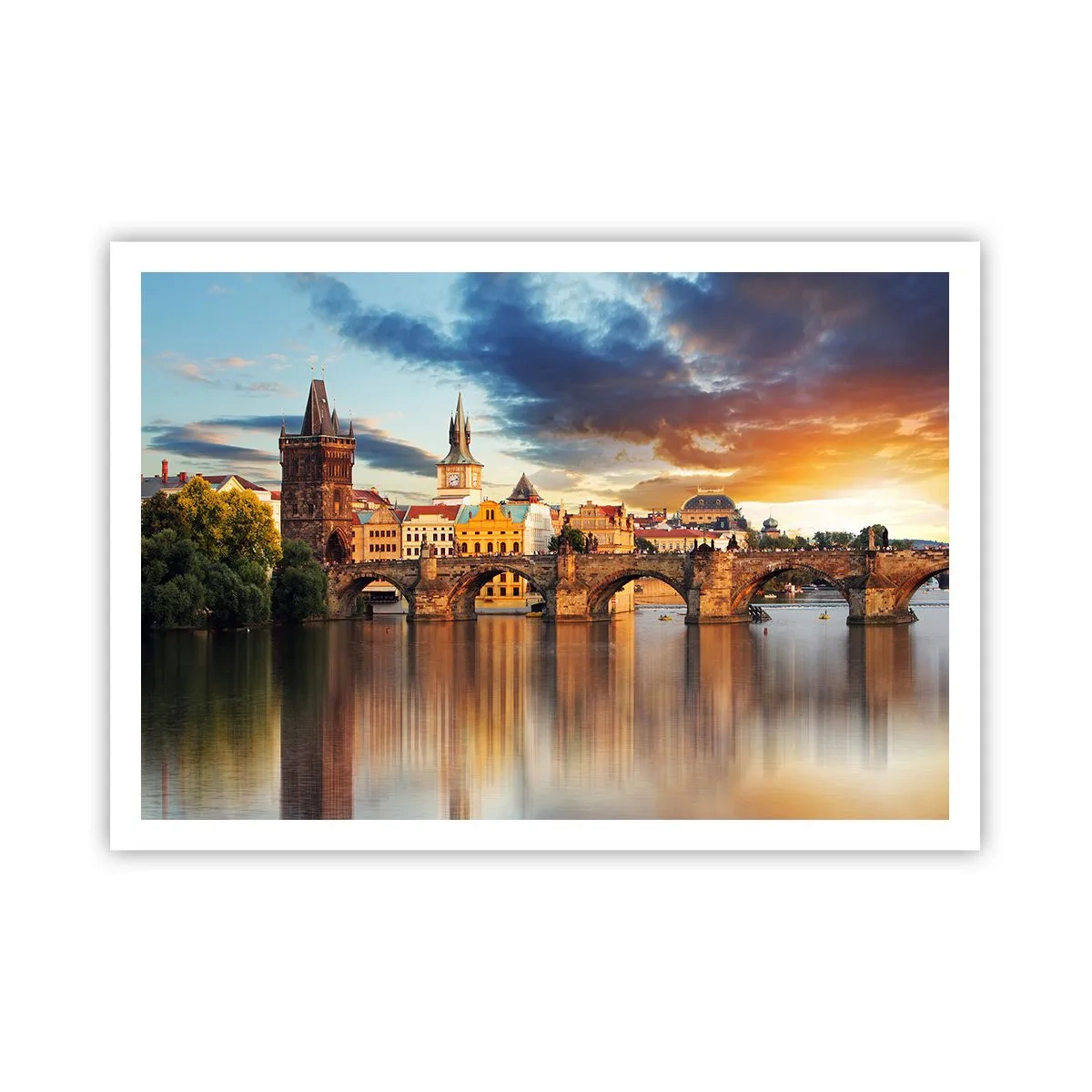 Poster - Lo storico ponte sul fiume alla luce del tramonto - 100x70cm - Bella da secoli - Decorazione murale moderna per soggiorno e camera da letto ARTTOR