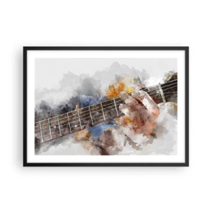 Poster in cornice nera - Immagine astratta di una mano che suona la chitarra - 70x50cm - Poesia tra le corde - Decorazione murale moderna per soggiorno e camera da letto ARTTOR