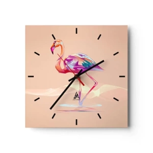 Orologio da parete - Orologio in Vetro - Un fenicottero astratto dai colori pastello chiari. - 30x30cm - L'uccello delle buone emozioni - Decorazione murale moderna per soggiorno e camera da letto ARTTOR