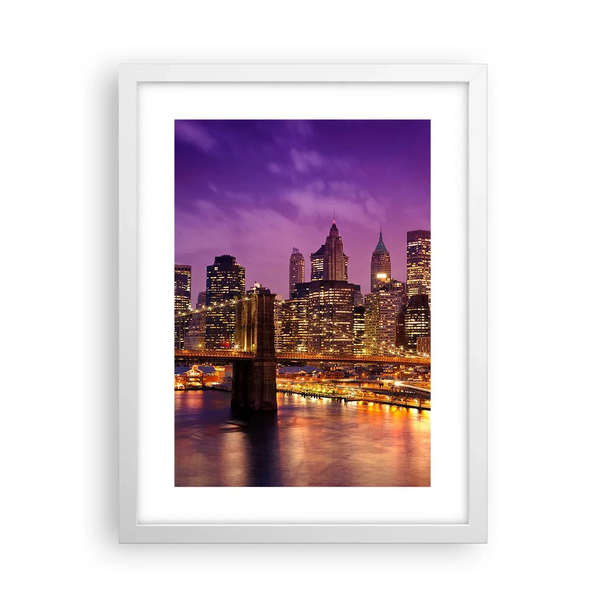 Poster in cornice bianca - Manhattan in viola e oro - 30x40 cm