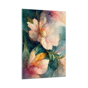 Quadro su vetro - Delicati fiori nei toni pastello dell'acquerello - 50x70cm - Delicatezza pura - Decorazione murale moderna per soggiorno e camera da letto ARTTOR