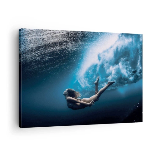Quadro su tela - Stampe su Tela - Ripresa subacquea con una donna e bolle d'aria - 70x50cm - Moderna sirena - Decorazione murale moderna per soggiorno e camera da letto ARTTOR