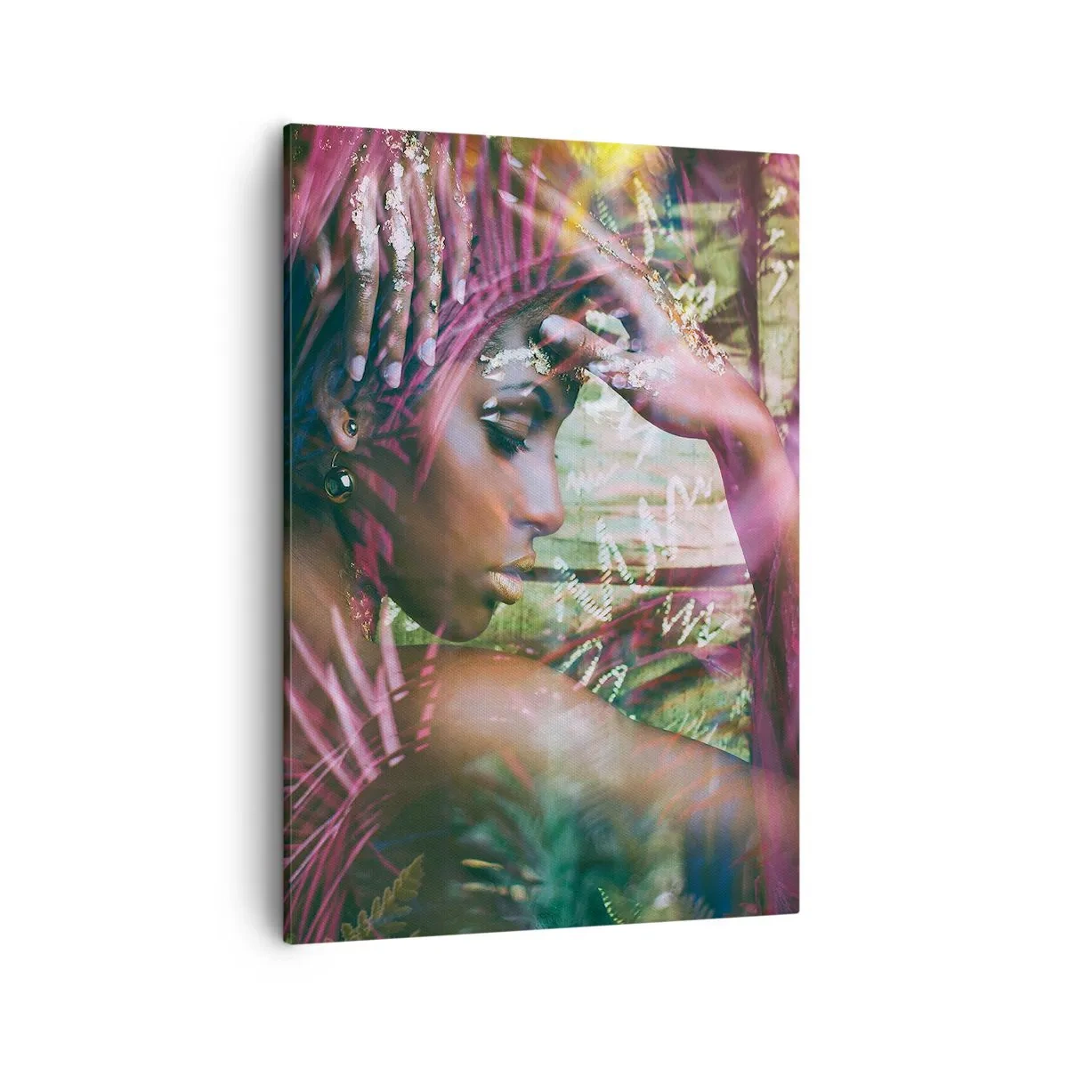 Quadro su tela - Stampe su Tela - Ritratto di una donna circondata da vegetazione esotica - 50x70cm - Madre Natura nella giungla - Decorazione murale moderna per soggiorno e camera da letto ARTTOR