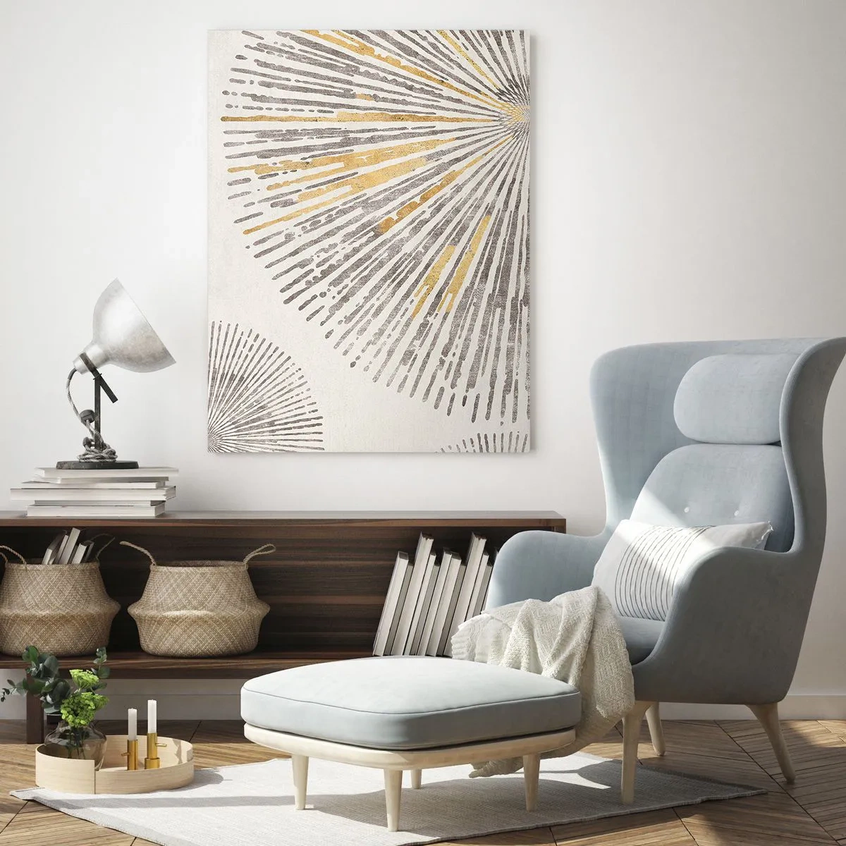 Quadro su vetro - Motivo astratto a forma di raggio - 80x120cm - La bellezza dei raggi - Decorazione murale moderna per soggiorno e camera da letto ARTTOR