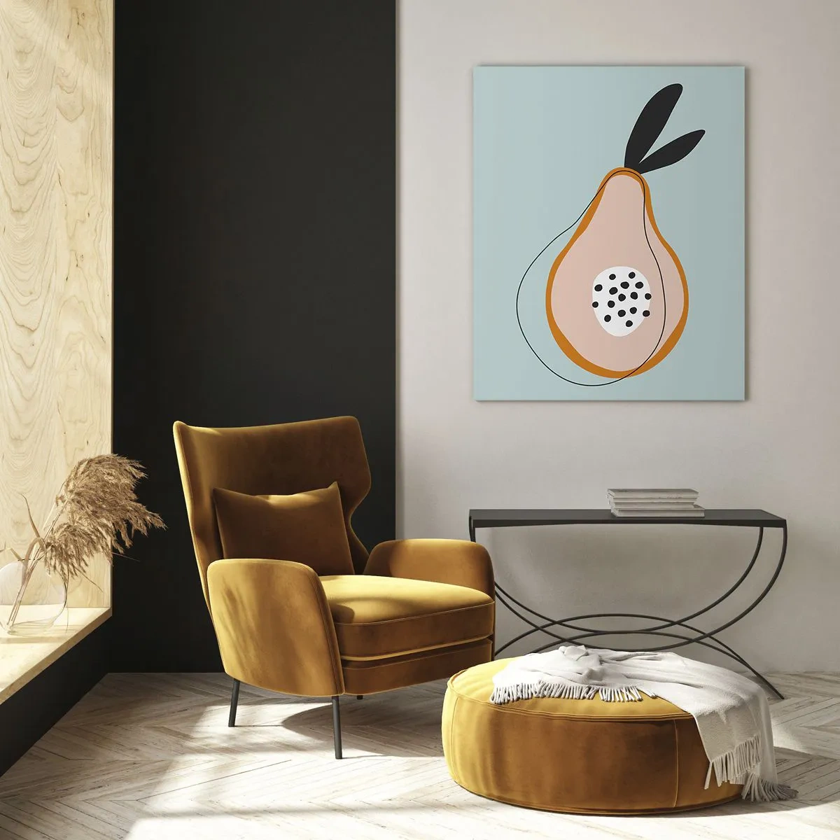 Quadro su vetro - Pera astratta su sfondo chiaro - 70x100cm - Penetrare la natura delle cose - Decorazione murale moderna per soggiorno e camera da letto ARTTOR