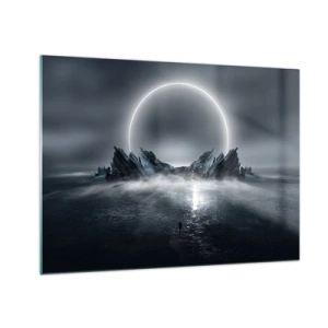 Quadro su vetro - Scena scura con eclissi e isola rocciosa - 70x50cm - La fine del racconto - Decorazione murale moderna per soggiorno e camera da letto ARTTOR